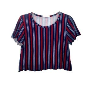 red white & blue pinstripe ruffle hem crop top tee